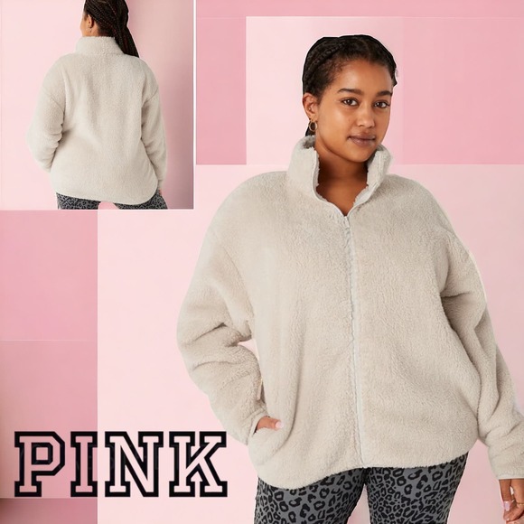 PINK‎ Victoria’s Secret | Womens Teddy Fleece Zip Up Jacket | Size M - Picture 1 of 9